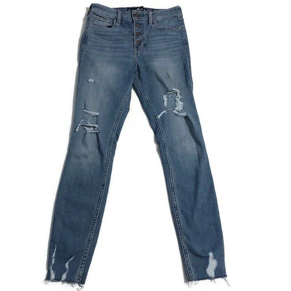 Hollister Womens Jeans Juniors Size 1 25w Distressed High Rise Crop Skinny Denim